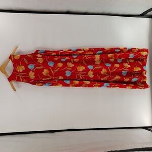 Harold's Floral Red Maxi Dress Size 14 Sleeveless Tulip Print Blue Peach Summer
